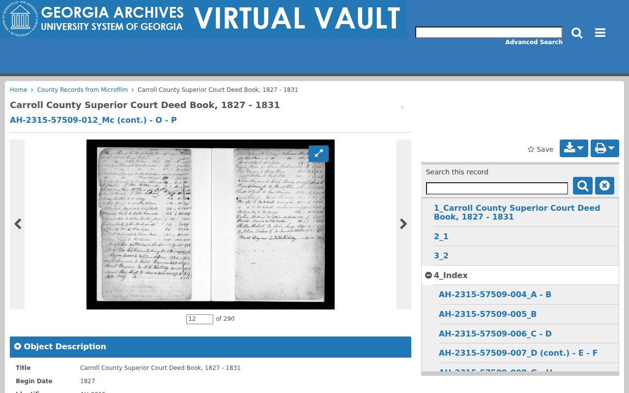 Carrollton people directories in Georgia Archives deed book