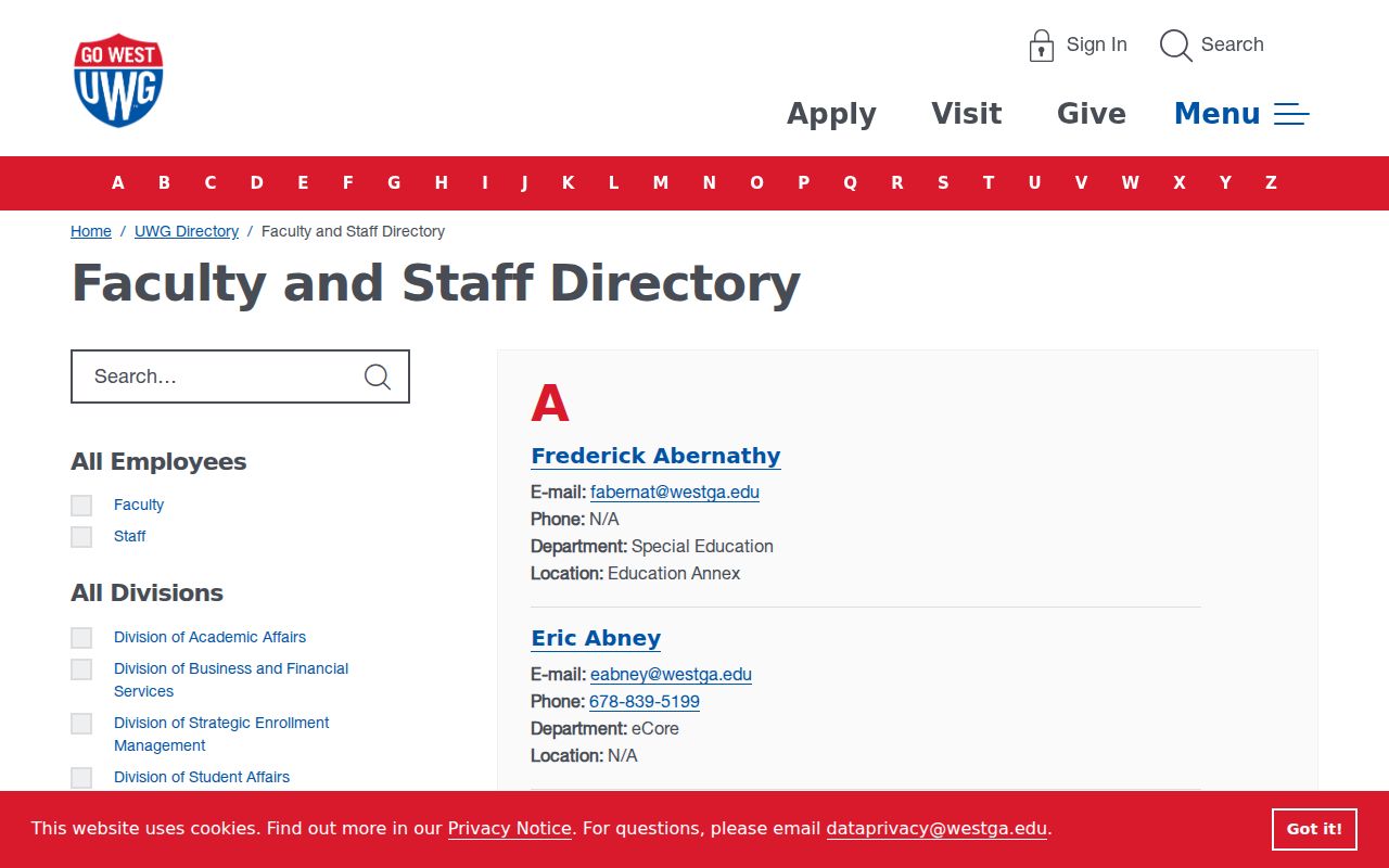 Carrollton people directories University of West Georgia staff search