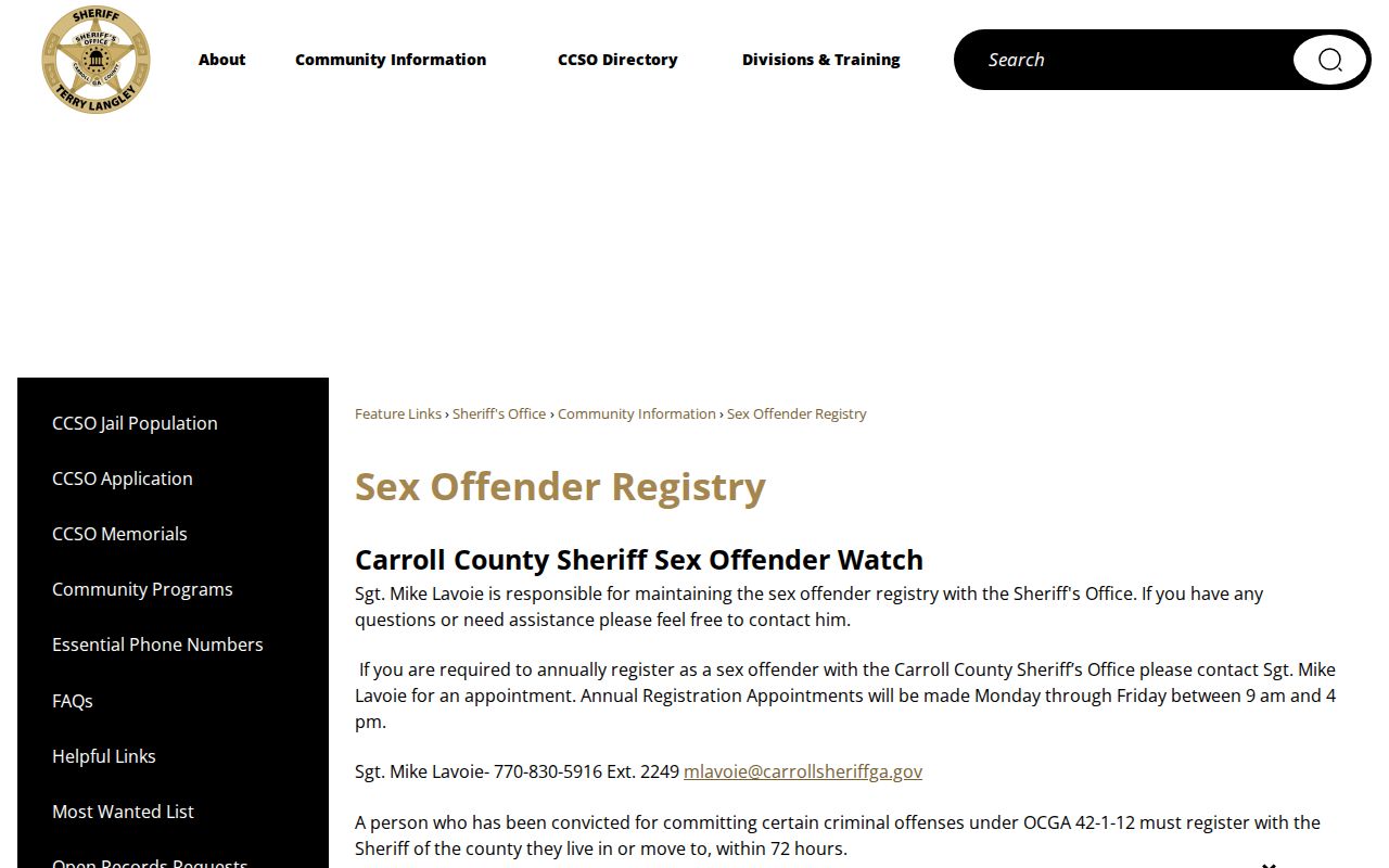 Carrollton public records county sex offender registry page