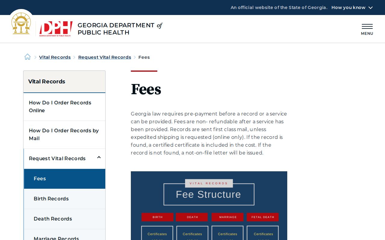 Carrollton public records Georgia vital records fee page