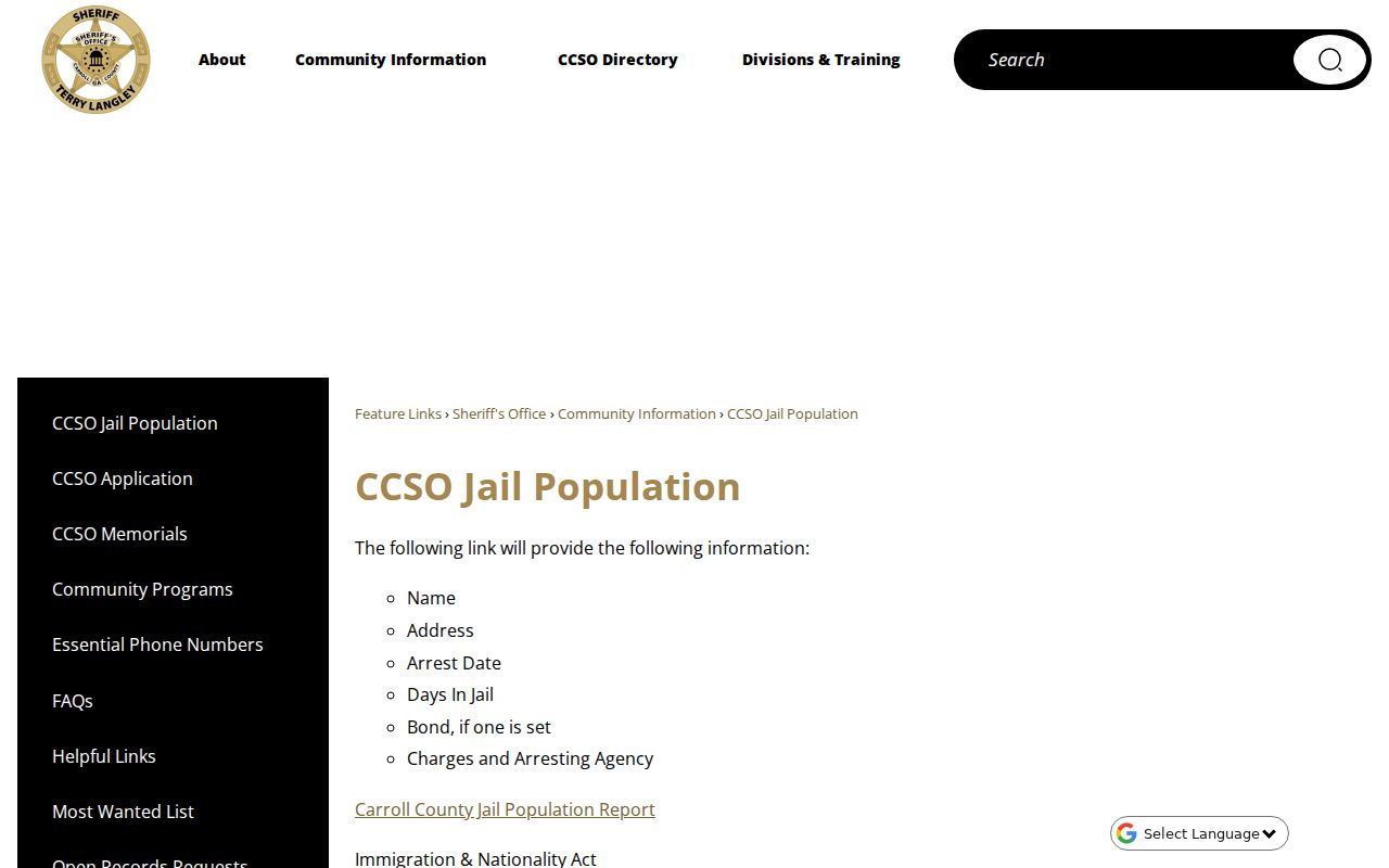 Carrollton public records sheriff jail population gateway