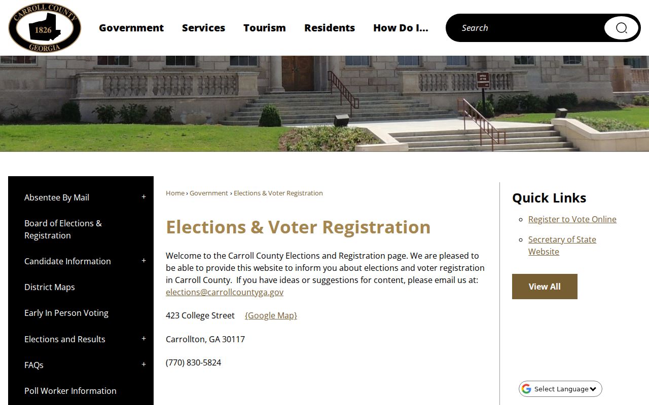 Carrollton voter registration records office and elections information