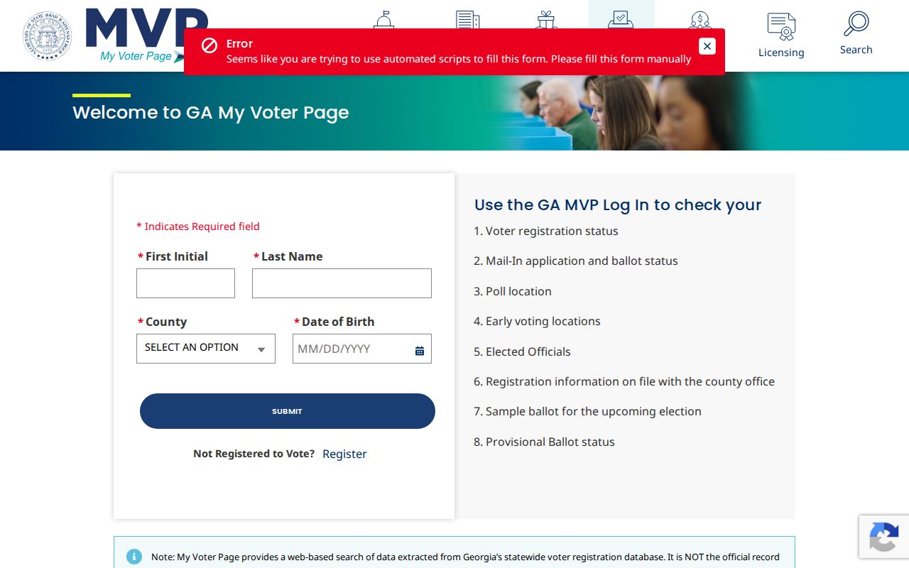 Carrollton voter registration records lookup on Georgia My Voter Page