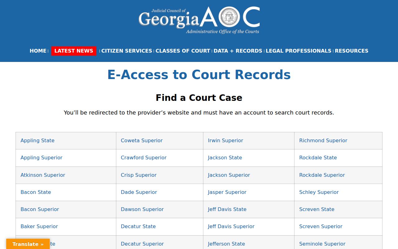 Carrollton people search Georgia court e-access directory